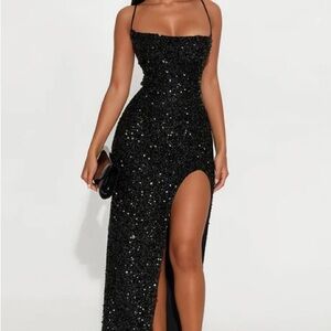 Elegant Black Sequin Evening Dress